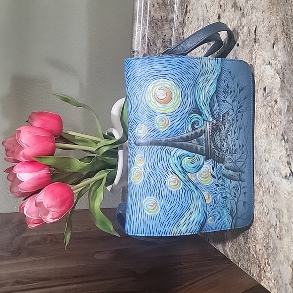 Anuschka Handbags - Anuschka NWOT Van Gogh's  Starry Night in Paris!  Leather Crossbody bag Flap